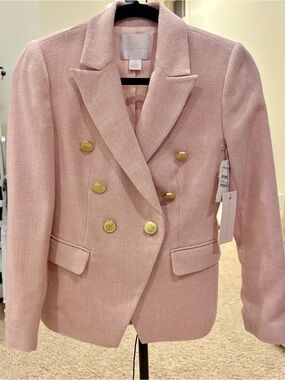Rachel Parcell Pink Double-Breasted Blazer with Gold Buttons